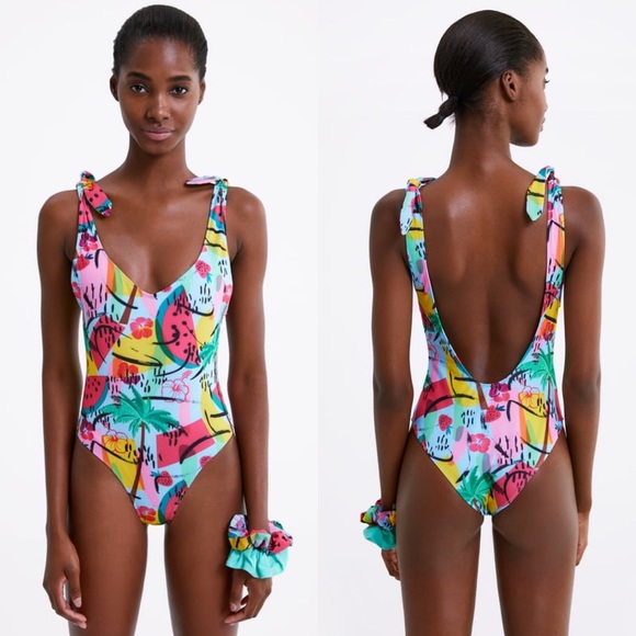 Zara Swim New Scoop Back Tropical One Piece Suit Poshmark